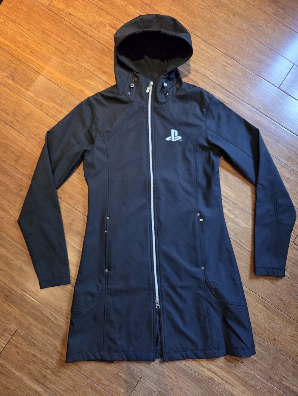 PlayStation Hooded Softshell Jacket Womens XS Black Longline Gaming Promo Coat